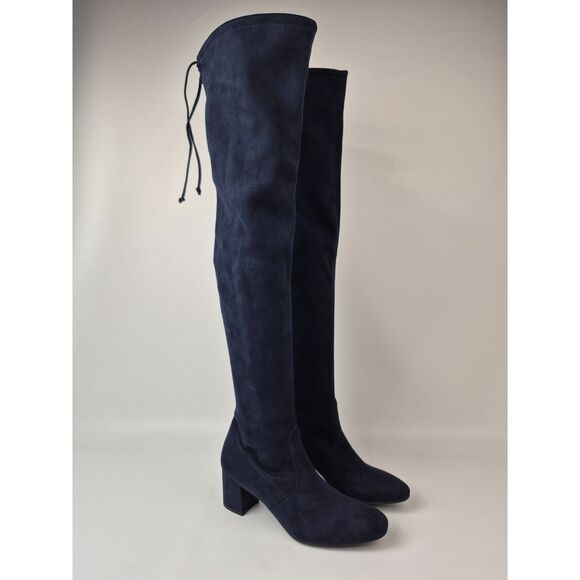 Stuart Weitzman Womens Navy Blue Genna 60 City Over the Knee Suede Boot Size 7.5 - Picture 1 of 7